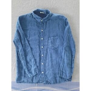 Grimani Mens XXL Blue Pure Linen Button Down Shirt Made in Greece Long Sleeve